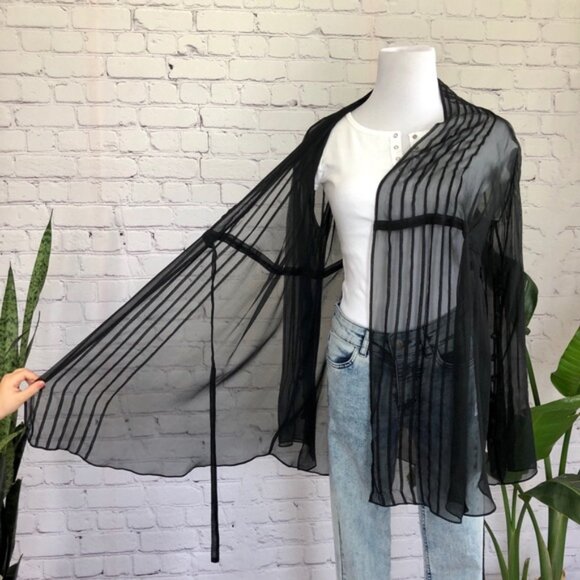 ROBERT RODRIGUEZ BLACK SILK SHEER WRAP BLOUSE 6 - Picture 2 of 9